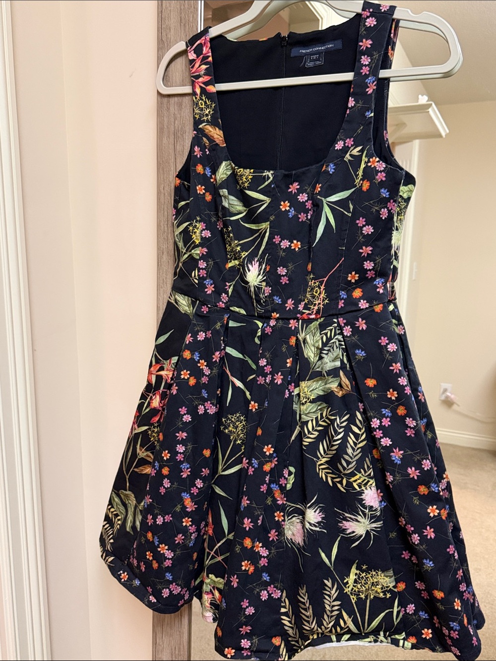 French Connection Black Dress with Pink and Orange Floral Details